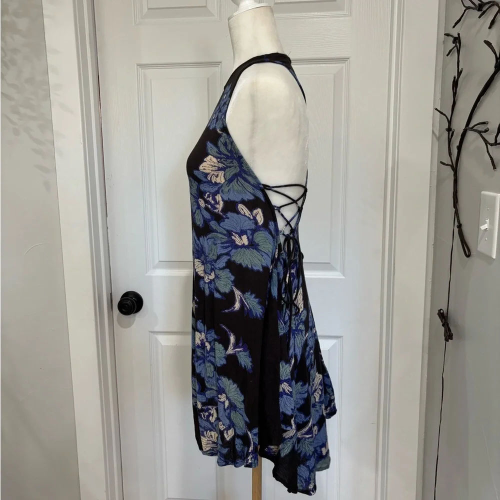Free People Black Dress with Blue Floral Pattern - Picture 3 of 7